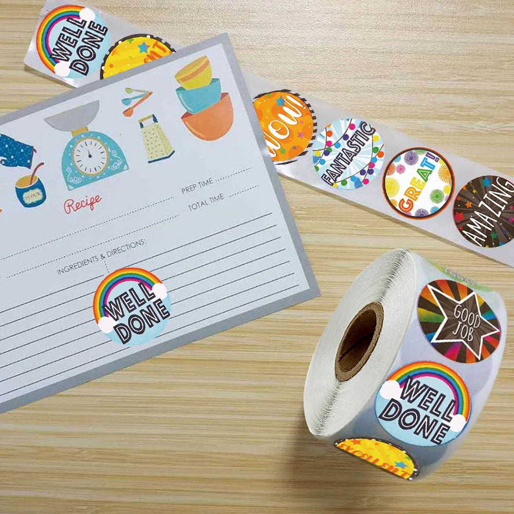 100-500pcs Cute Reward Stickers Roll with Word Motivational Stickers for School Teacher Kids Student Stationery Stickers Kids