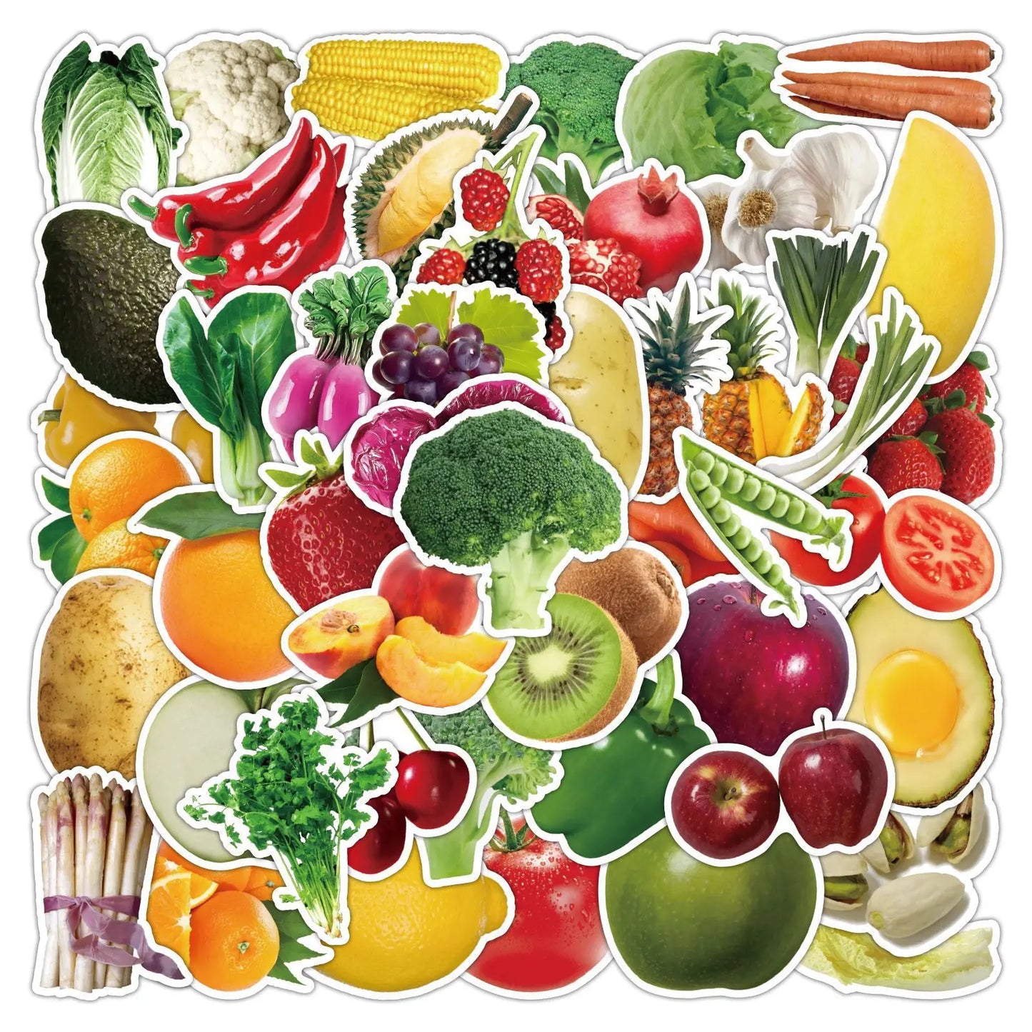 50pcs Creative Vegetable & Fruit Stickers for Luggage, Laptop, Phone, Kids' Reward, Decorative Toys