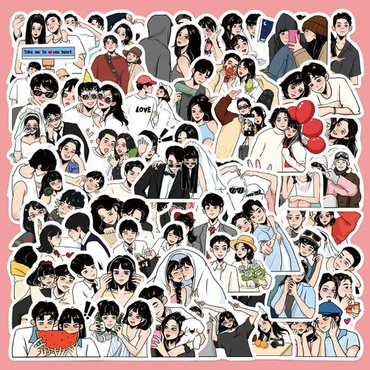 60pcs Cartoon Couple Love Stickers for Helmet, Wall, Desktop Decoration