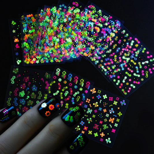 Neon 3D Floral Nail Stickers Set - 24/30pcs