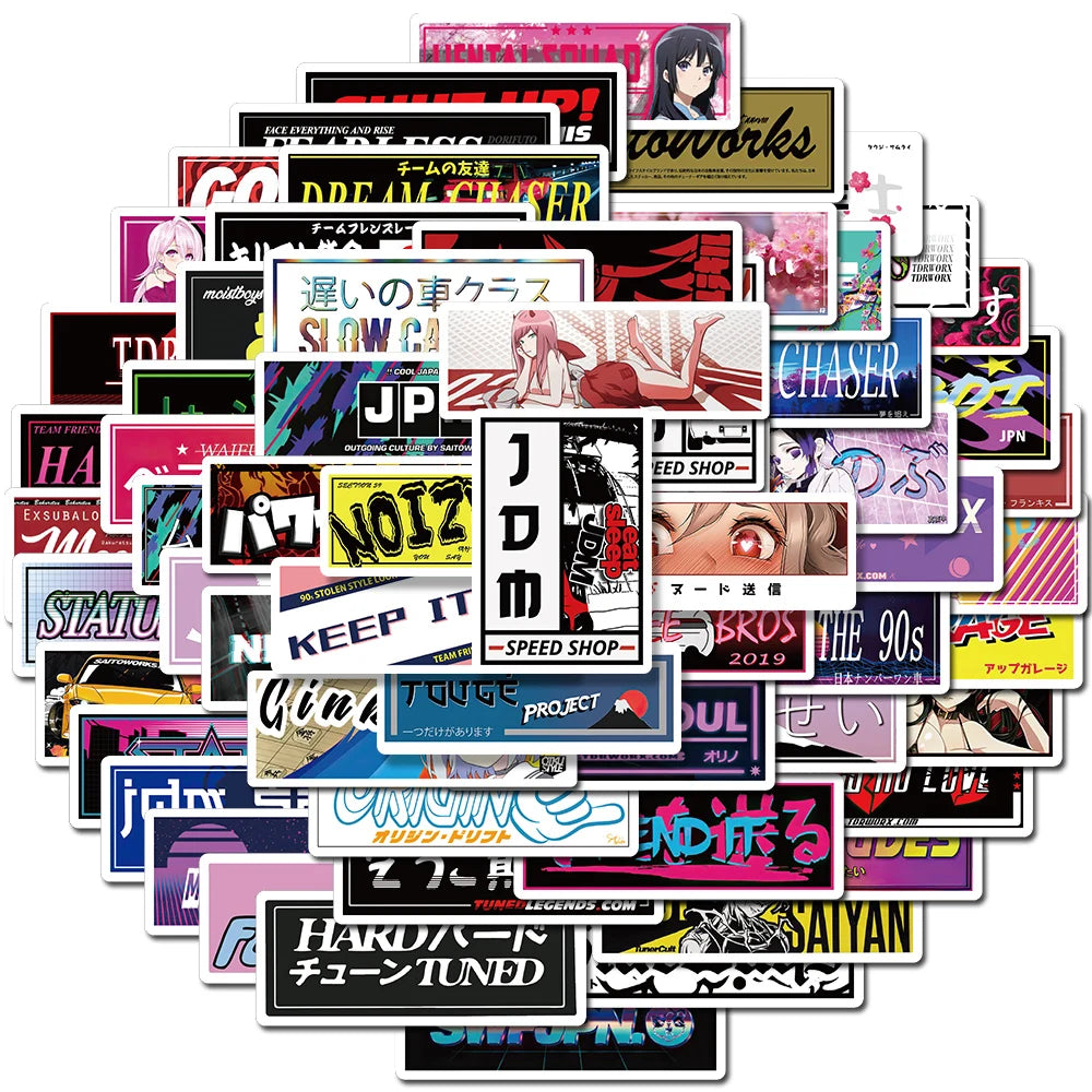 66PCS JDM Racing Stickers for Car, Laptop, Helmet, More