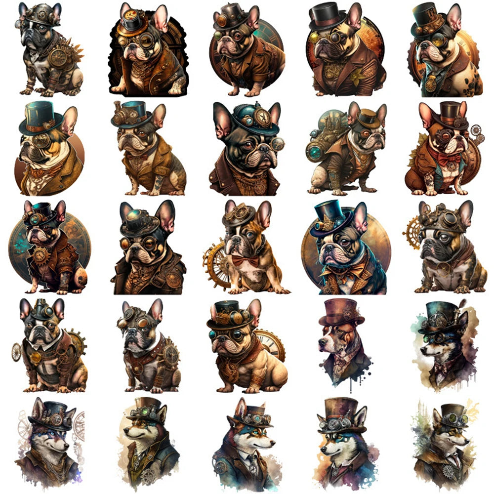 10/30/50pcs Vintage Steampunk Dog Sticker Packs