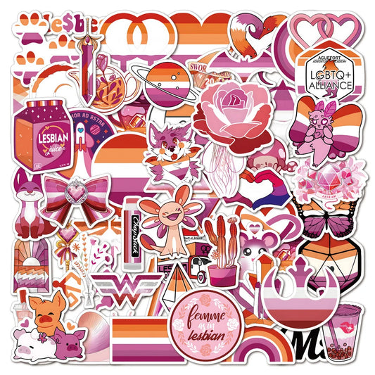 Lesbian Pride Stickers Pack - Water Bottle, Laptop, Phone, Skateboard Decals