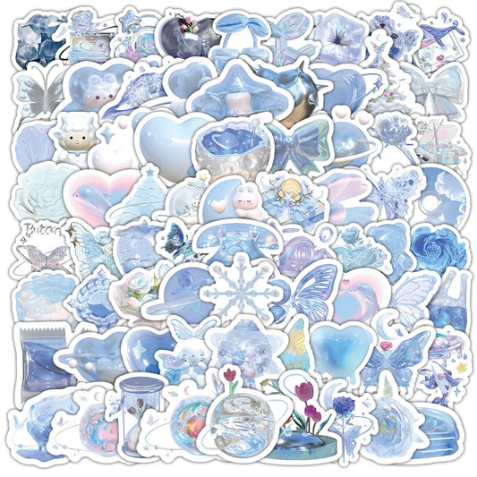 Blue Pearlescent Silver Stickers: 10/30/50/103PCS for Snowboard, Laptop, Luggage, Cartoon Graffiti Decals