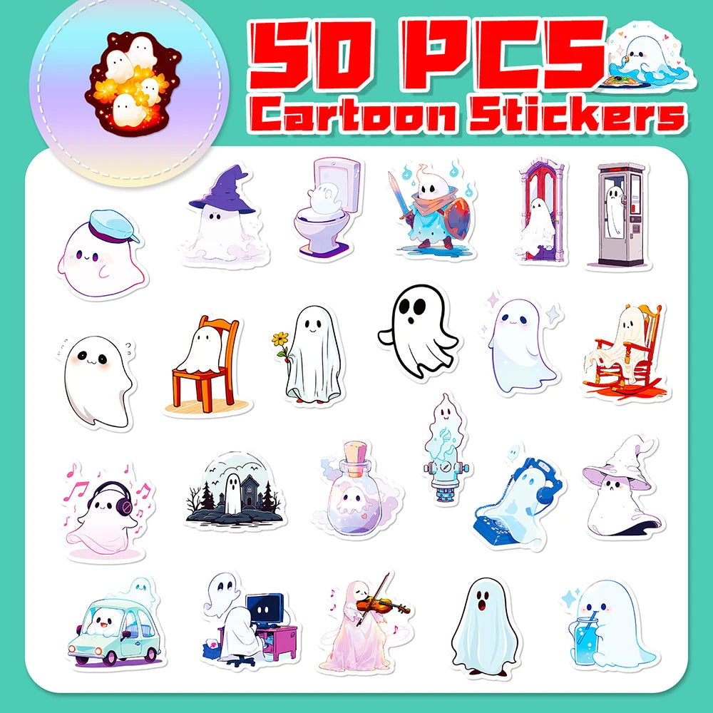 10/30/50PCS Cute Halloween Ghost Stickers Funny Cartoon Sticker For Kids DIY Notebook Fridge Phone Luggage Laptop Bike Decal Toy