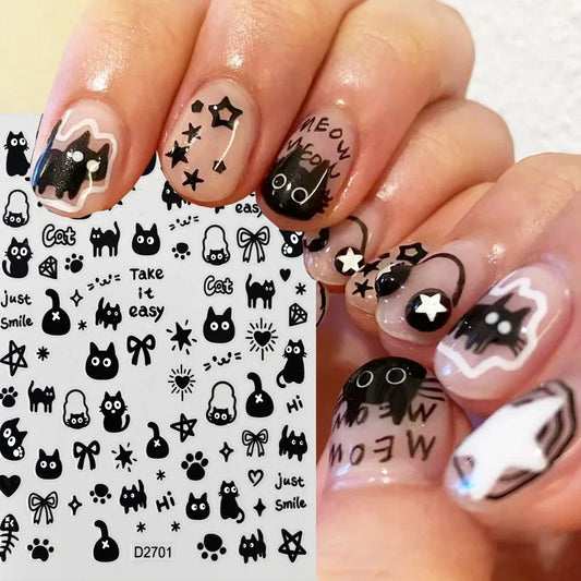3D Black Cat Nail Stickers Y2K Korean Japanese Art #NKS-327