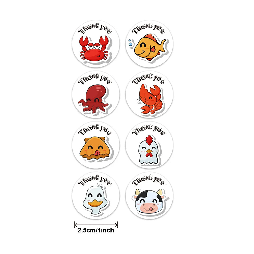 100-500pcs Round Cartoon Label Stickers Paper Cute Thank You Stickers for Baking Packaging Seal Labels Stationery Stickers