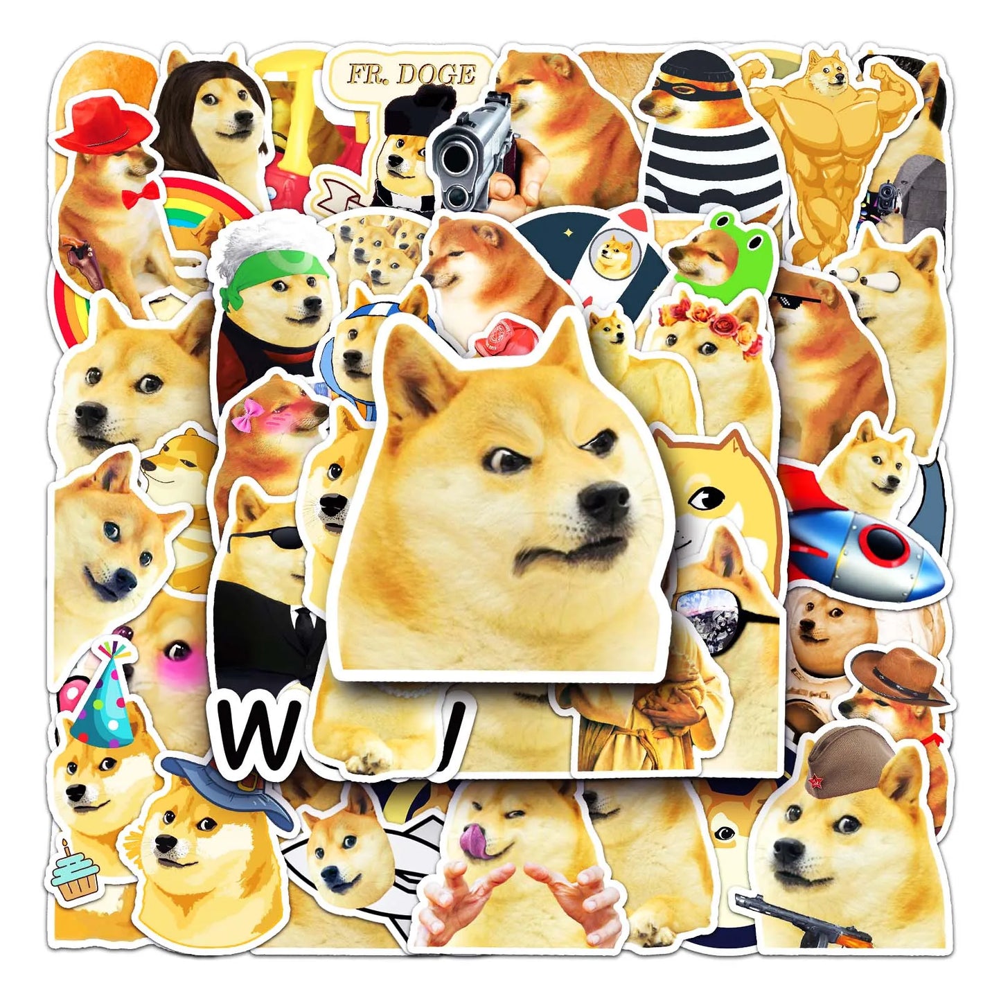 50Pcs Cute Emoji Dog Waterproof Vinyl Stickers for Skateboard Snowboard