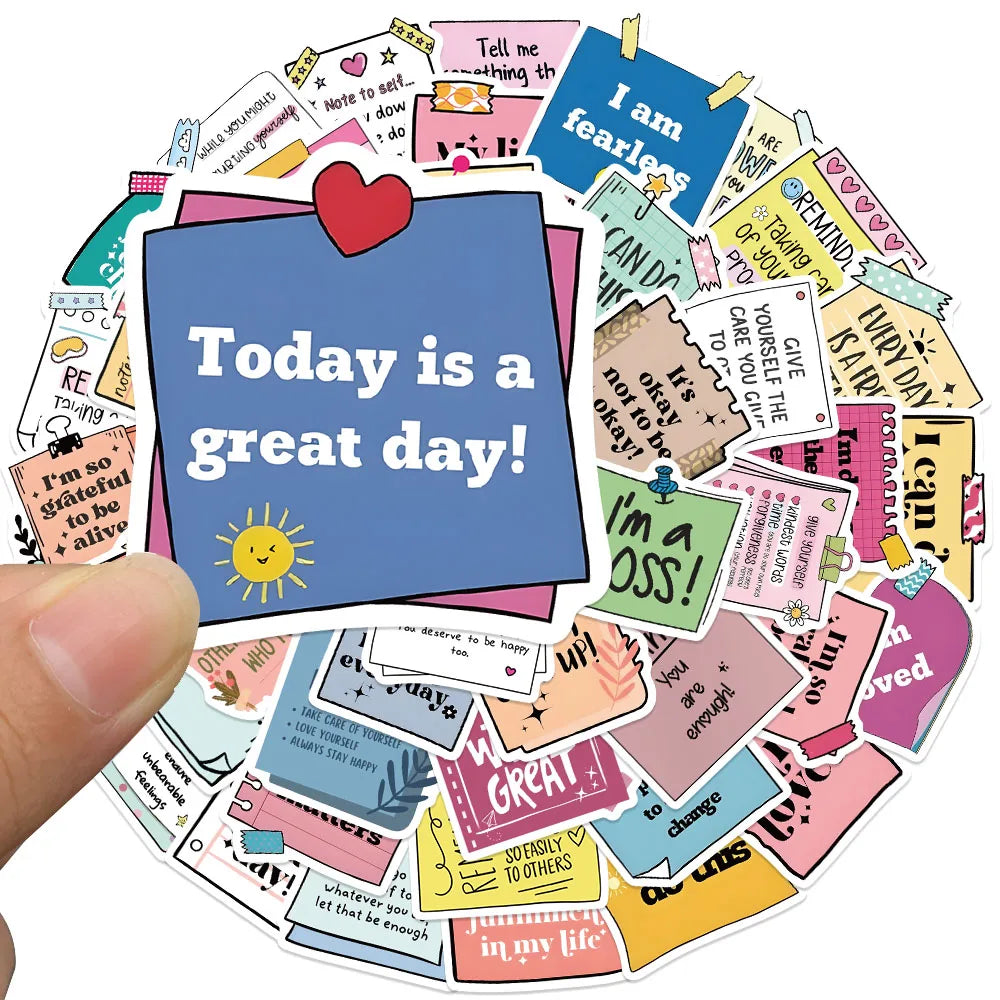 50pcs Motivational Stickers Cute Cartoon Self-affirmation Sticker For Laptop Water Bottle Luggage Notebook Phone Vinyl Decals