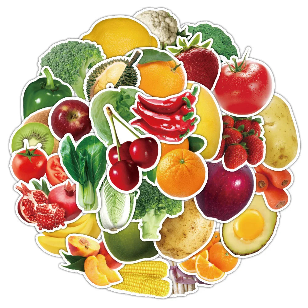 10/30/50PCS Green Food Vegetable and Fruit Sticker Packs