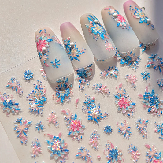 Pink Flower Hairpin & Nail Art Stickers with Pearls