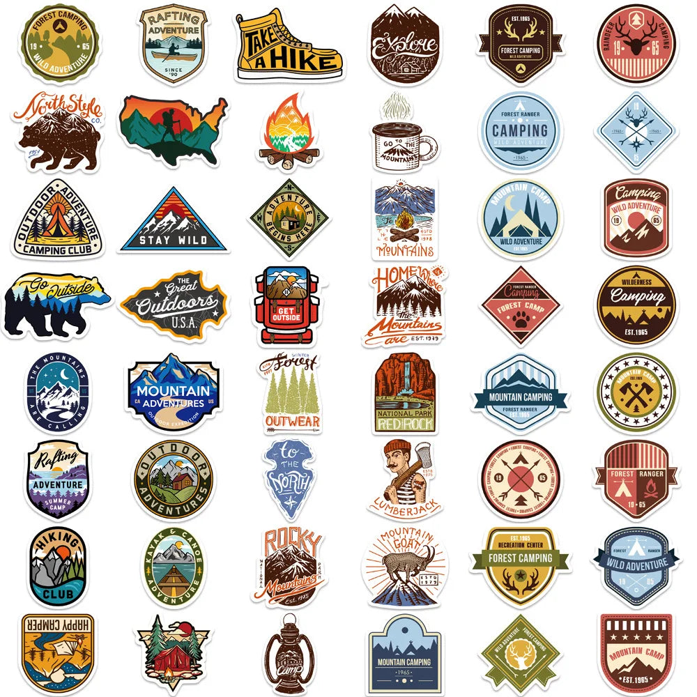 10/30/48PCS Camping Stickers Outdoor Travel Hiking Cartoon Decals DIY Laptop Scrapbook Phone Luggage Water Bottle Helmet Sticker