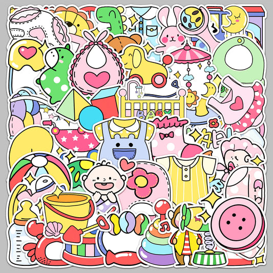 50Pcs Cute Baby Cartoon Stickers for Helmet, Wall, DIY Decoration