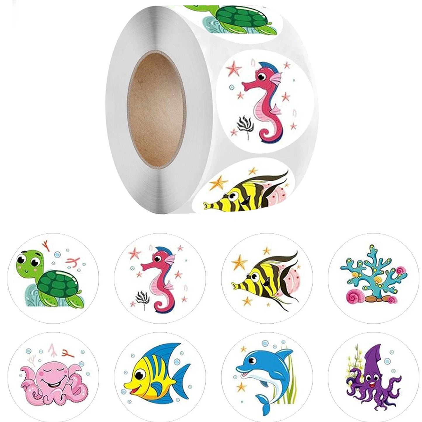 100-500pcs Marine Animal Stickers For Ocean Theme Party Round Stickers Birthday Party Packaging Sealing Stickers  1inch