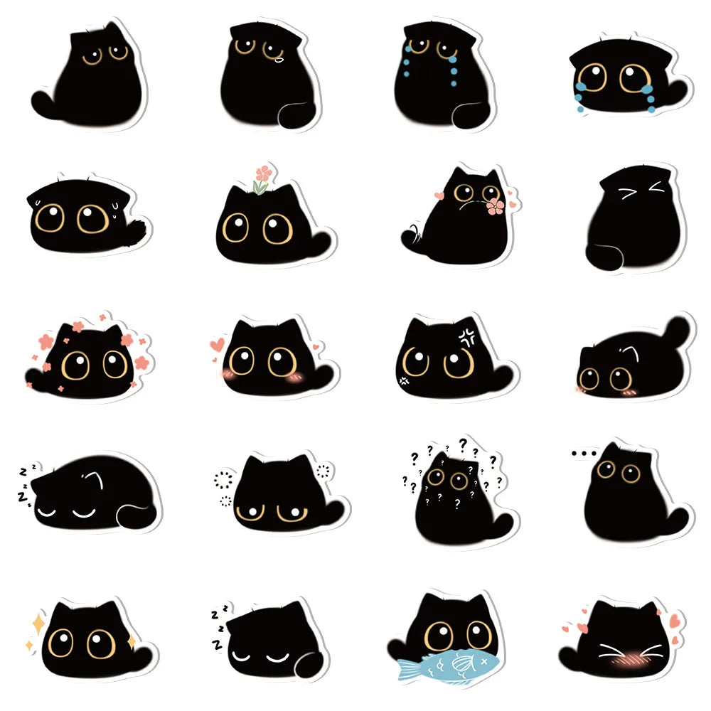 10/40/80PCS Cute Briquette Black Cat Stickers Kawaii Kitten Decals DIY Scrapbook Phone Laptop Suitcase Fridge Bike Kids Sticker