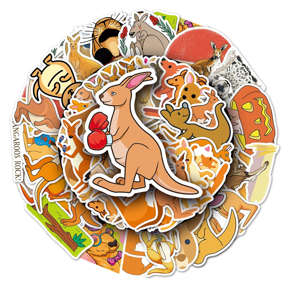 10/30/50PCS Funny Kangaroo Cartoon Stickers DIY Skateboard Laptop Phone Luggage Suitcase Guitar Wall Decals Decoration Kids Toy