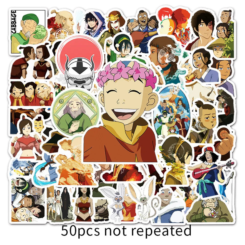 50PCS Anime Avatar The Last Airbender Waterproof Stickers DIY Skateboard Guitar Laptop Cool Cartoon Decal Kids Toy Sticker