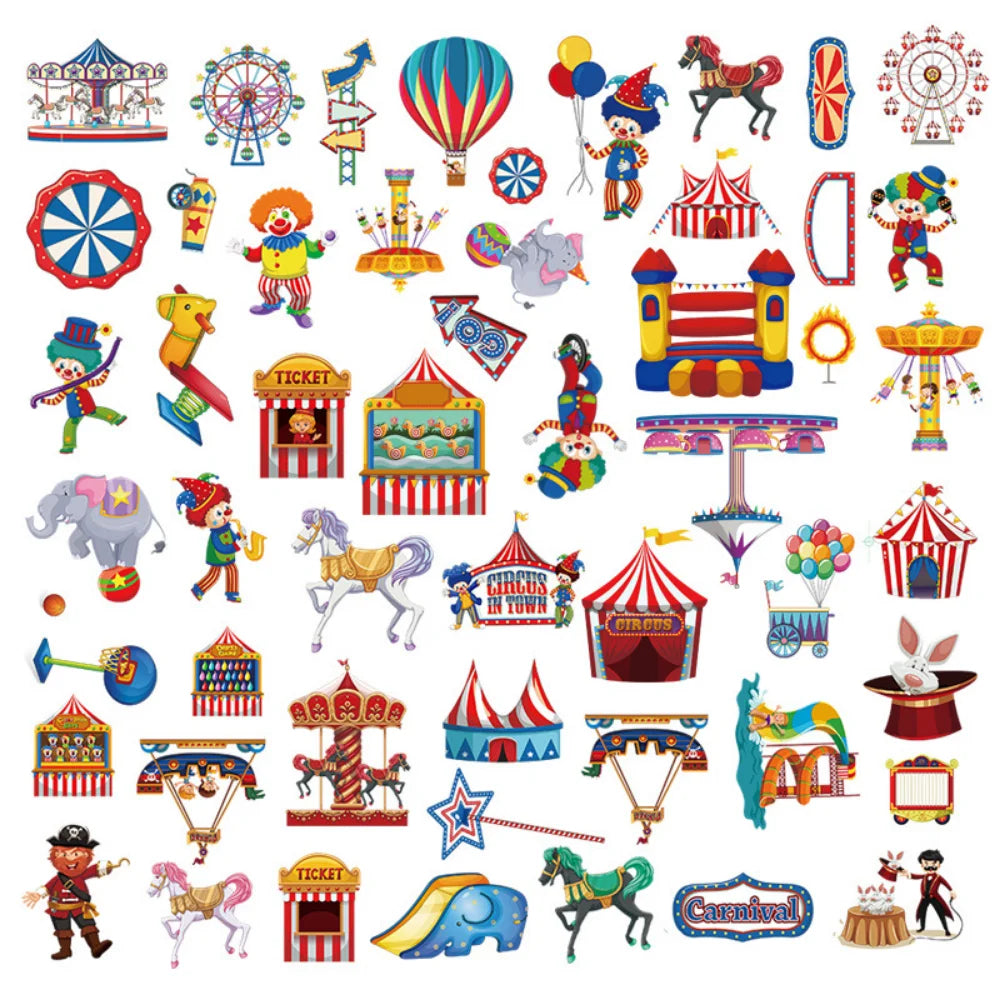 10/50PCS Playground Amusement Park Stickers Cute Ferris Wheel Small Train Paradise Circus Sticker for Stationery Scrapbooking