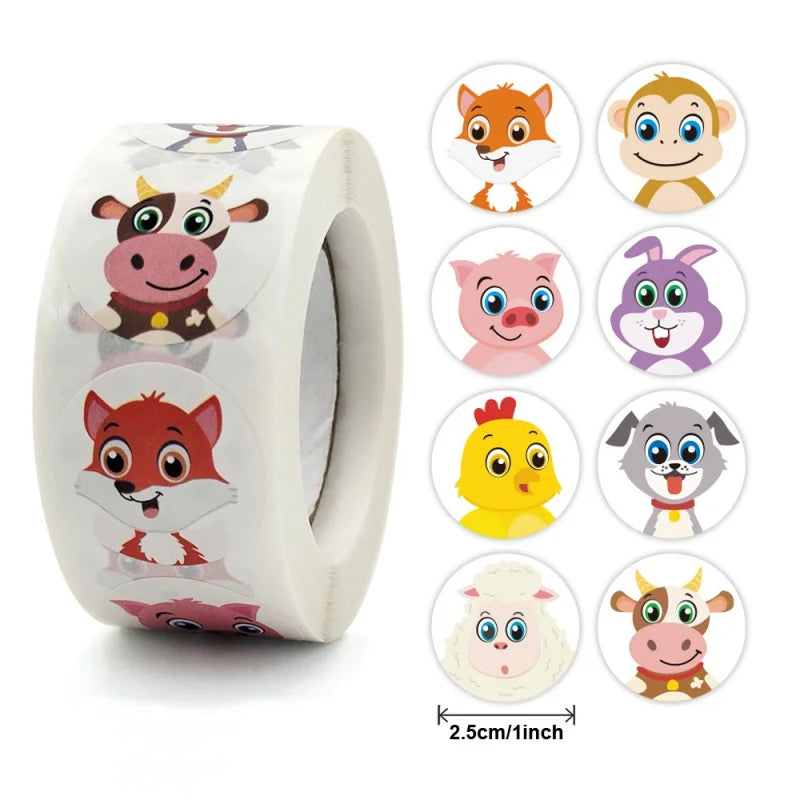 500pcs 1inch Cartoon Animal Children Sticker Label Thank You Cute Toy Game Sticker DIY Gift Sealing Label Decoration Supp