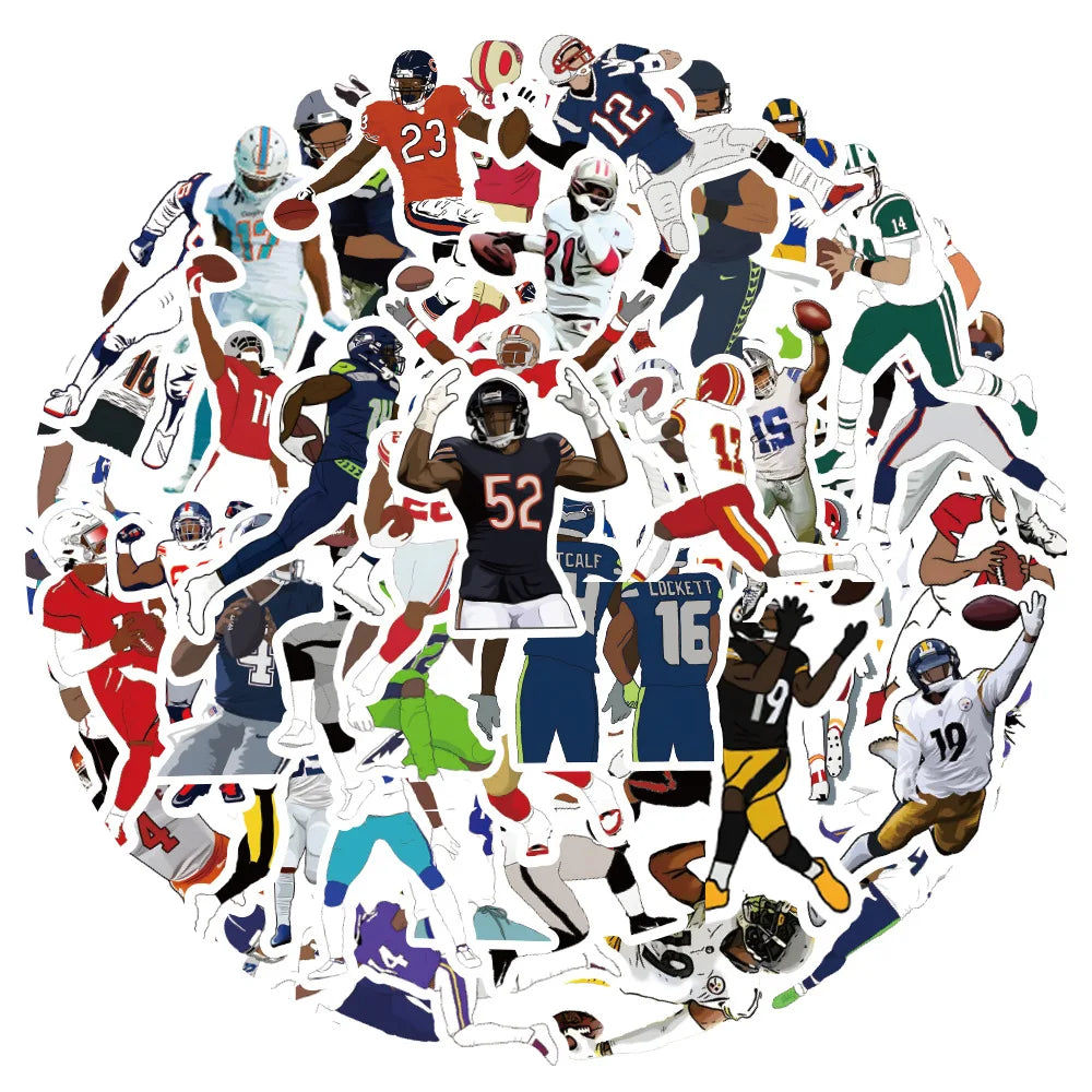 10/30/50PCS Cartoon Football NFL Player Stickers Creative iPad Helmet Water Cup Guitar DIY Wall Sticker Toy Decoration Wholesale