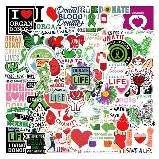 50pcs Donate Life Graffiti Stickers for Laptop, Water Bottle, Phone, Scooter, Suitcase, Refrigerator
