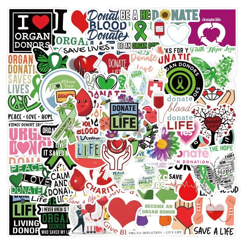50pcs Donate Life Graffiti Stickers for Laptop, Water Bottle, Phone, Scooter, Suitcase, Refrigerator