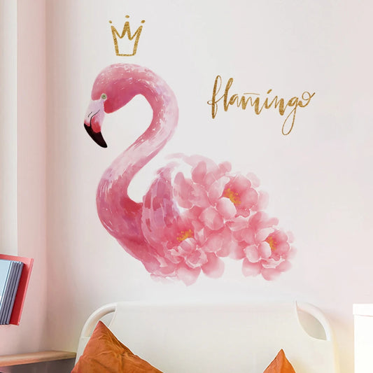 Pink Flamingo Wall Sticker for Bedroom, Living Room, Study, Kids Room, Office Decor