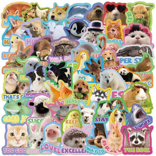50pcs Funny Animals Motivational Stickers Students Reward Sticker For Luggage Laptop Guitar Phone Waterproof Vinyl Decals