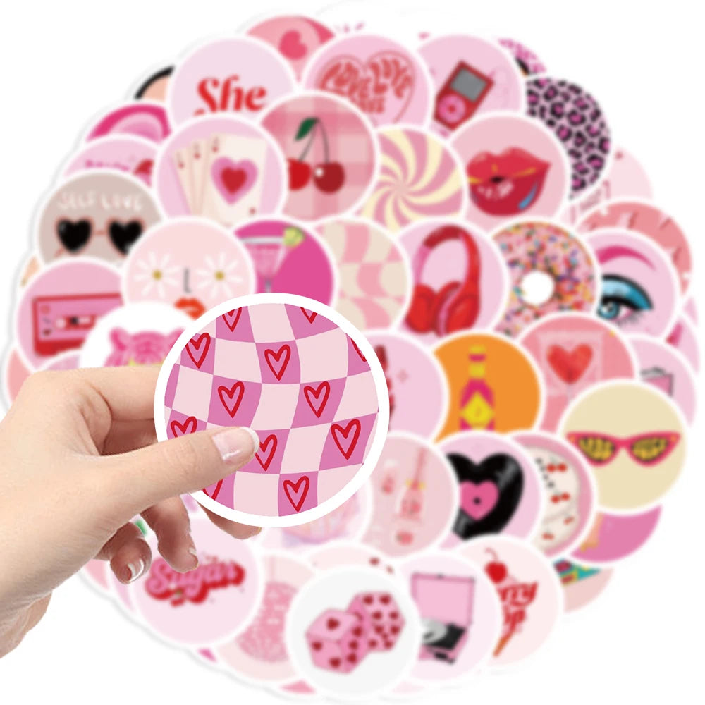 60pcs Pink American Groovy Stickers Aesthetic PVC School Stationery Children Sketchbook Diary Laptop Scrapbook Supplies for Kids