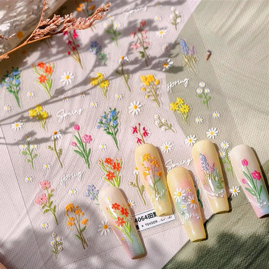 Spring Floral Nail Art Stickers: Canola, Daisy, Tulip, Lavender