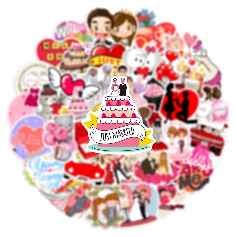 10/30/50PCS Valentine Wedding Love Stickers Cartoon Cute Decals Toys Gift DIY Decoration Laptop Scrapbook Phone Guitar Sticker