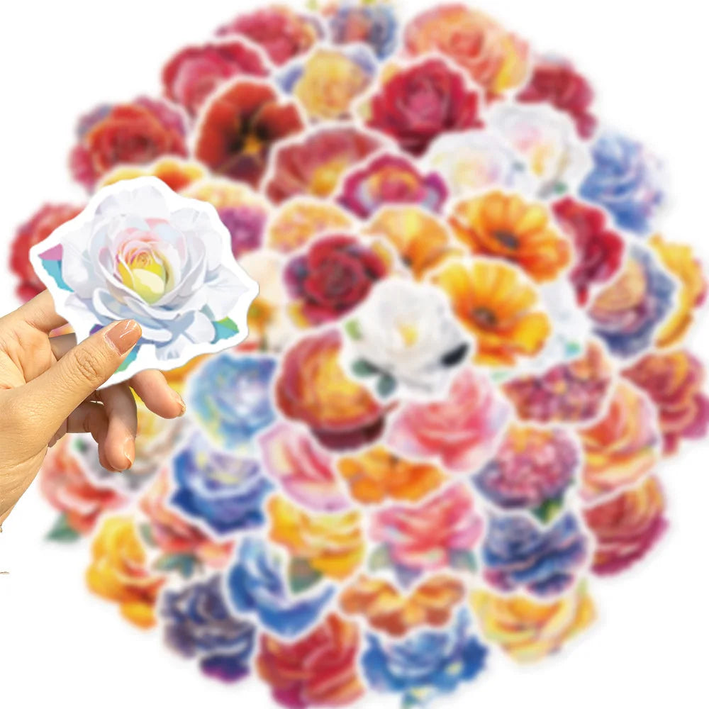 10/50Pcs Beautiful Colorful Pretty Flower Stickers Blooming Laptop Guitar Luggage Kid Toy Decal Graffiti Sticker 2023