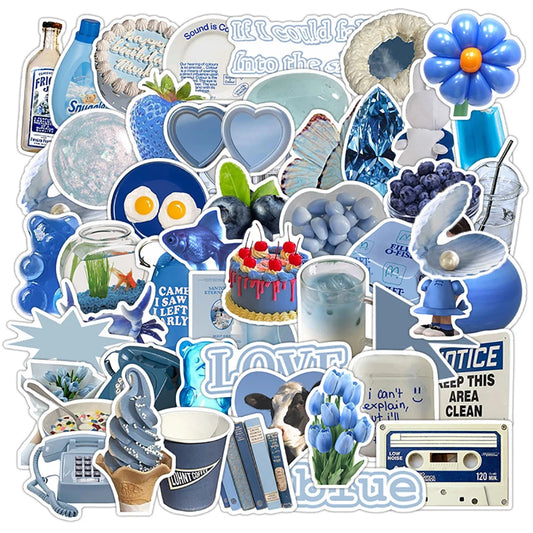 Cute Blue Stickers Pack: Cartoon Decals for Phone, Notebook, Fridge, Laptop, Guitar, Toys