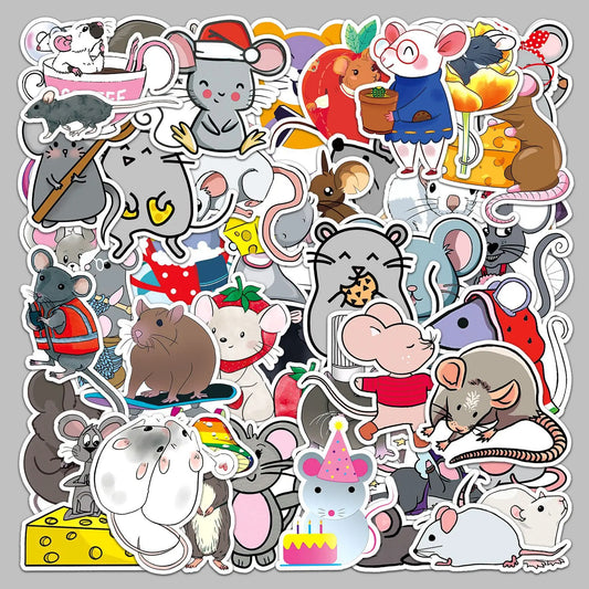 50pcs Cute Mouse Cartoon Stickers for Helmet, Desktop, Wall Decoration