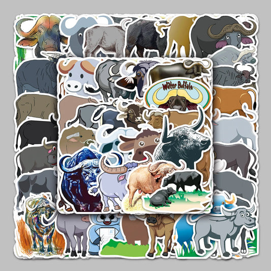 50pcs Cute Buffalo Cartoon Stickers for Helmet, Wall, DIY Decoration