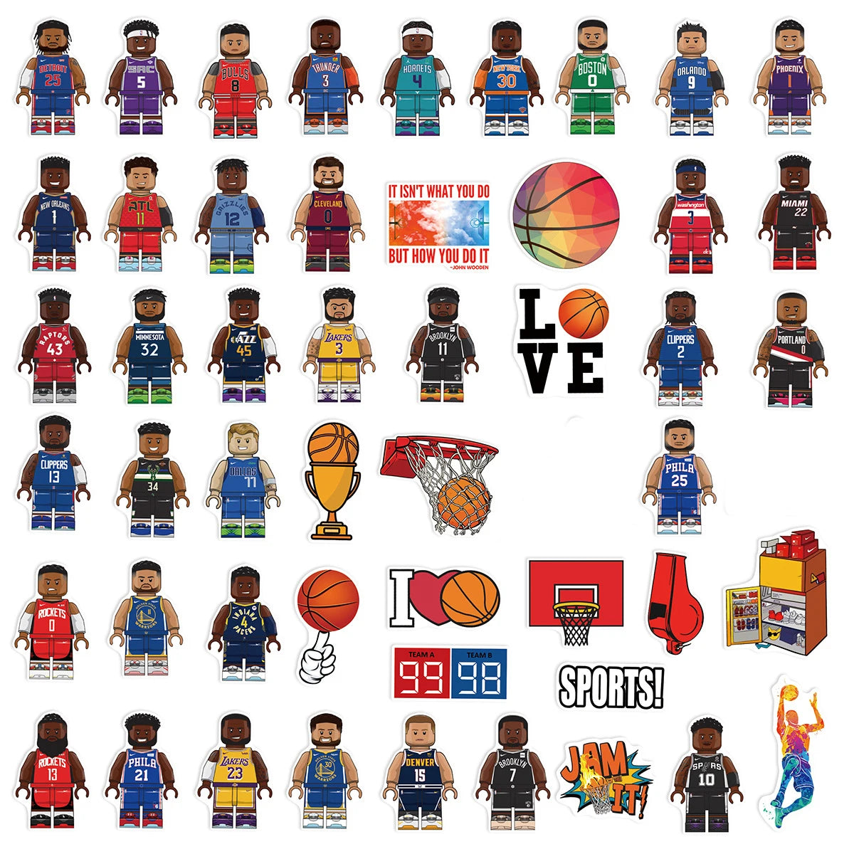 50Pcs Cool Basketball Character Graffiti Stickers Decals DIY Laptop Luggage Skateboard Car Bike Decoration Sticker Toys