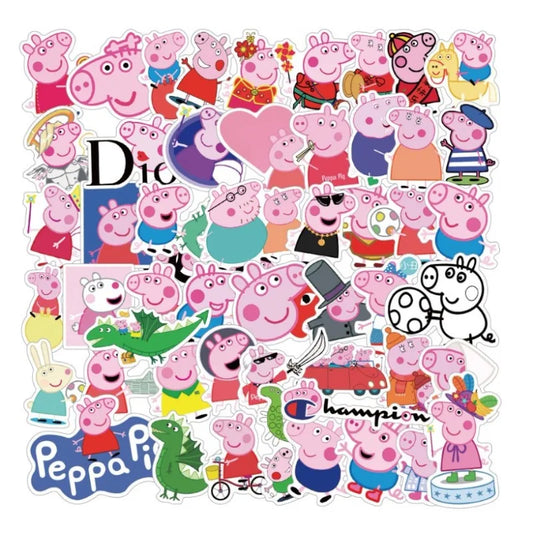 50pcs Peppa Pig Stickers for Laptop, Phone, Scooter, Water Bottle, Suitcase, and More