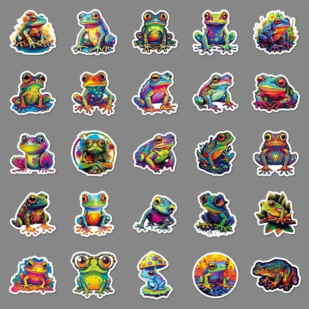 10/50PC Cool Peace Colorful Frog Cute Cartoon Stickers Kawaii Suitcase DIY Skateboard Laptop Luggage Bike Graffiti Sticker Decal