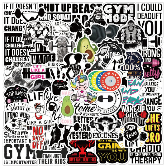 Fitness Motivational Graffiti Stickers for Skateboard, Laptop, Luggage, Car, Phone - Waterproof Decals (10/30/50pcs)