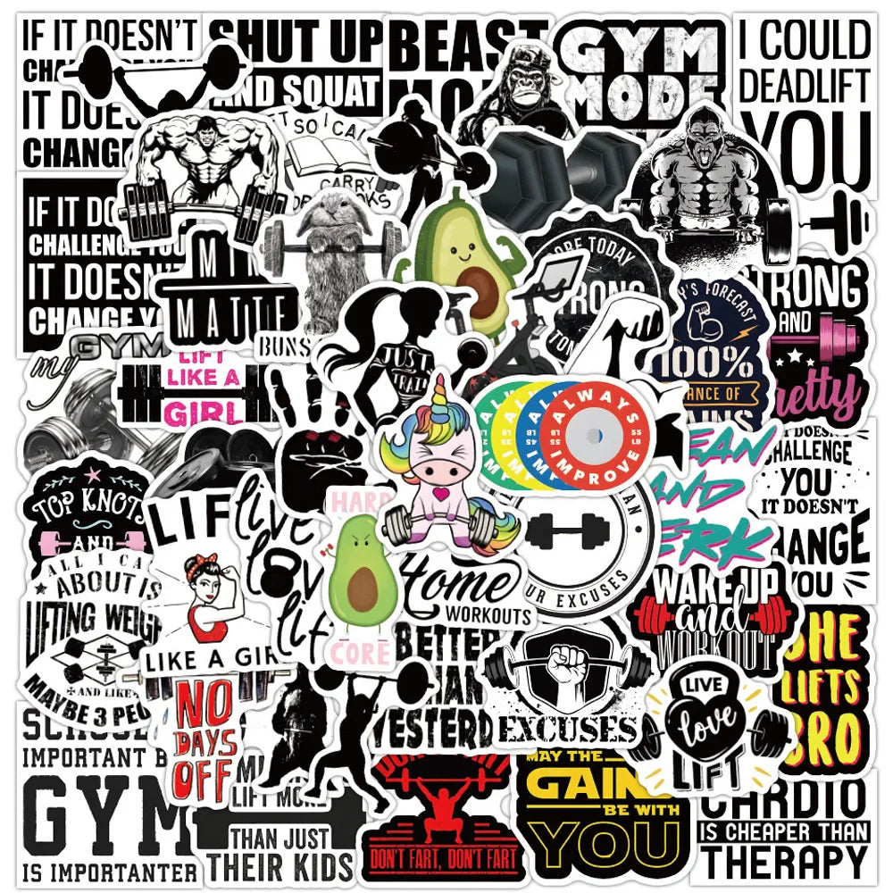 Fitness Motivational Graffiti Stickers for Skateboard, Laptop, Luggage, Car, Phone - Waterproof Decals (10/30/50pcs)