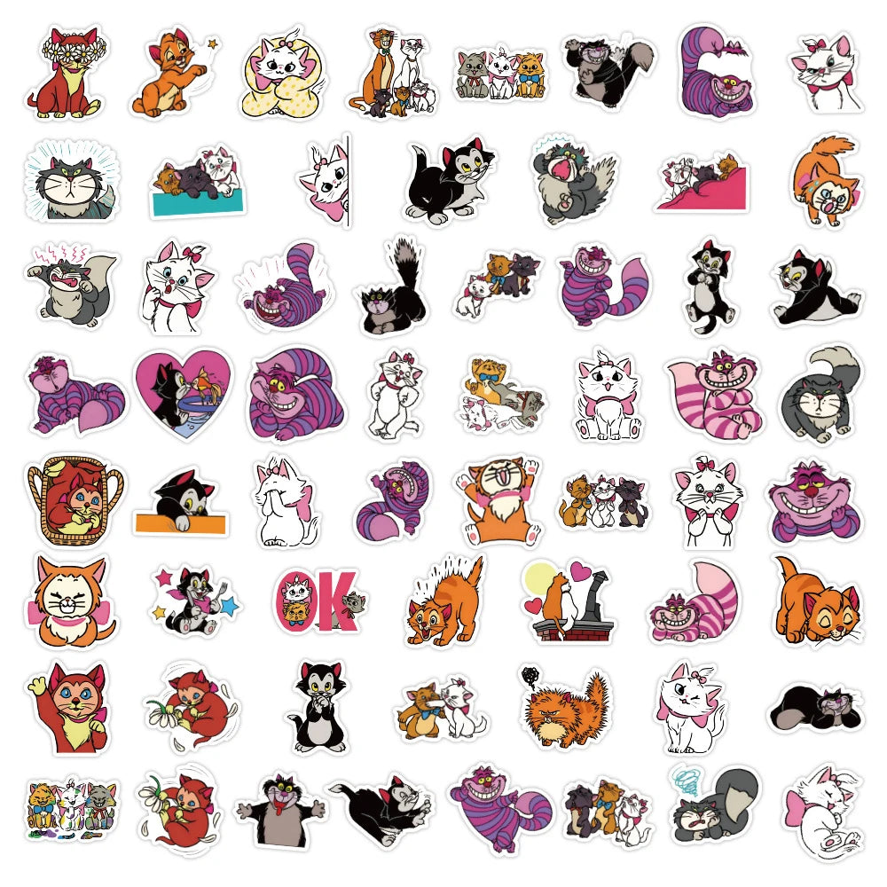 10/30/60PCS Disney Cute Cartoon Cheshire Cat Marie Cat Sticker DIY Guitar Laptop Luggage Skateboard Graffiti Decals for Kids Toy