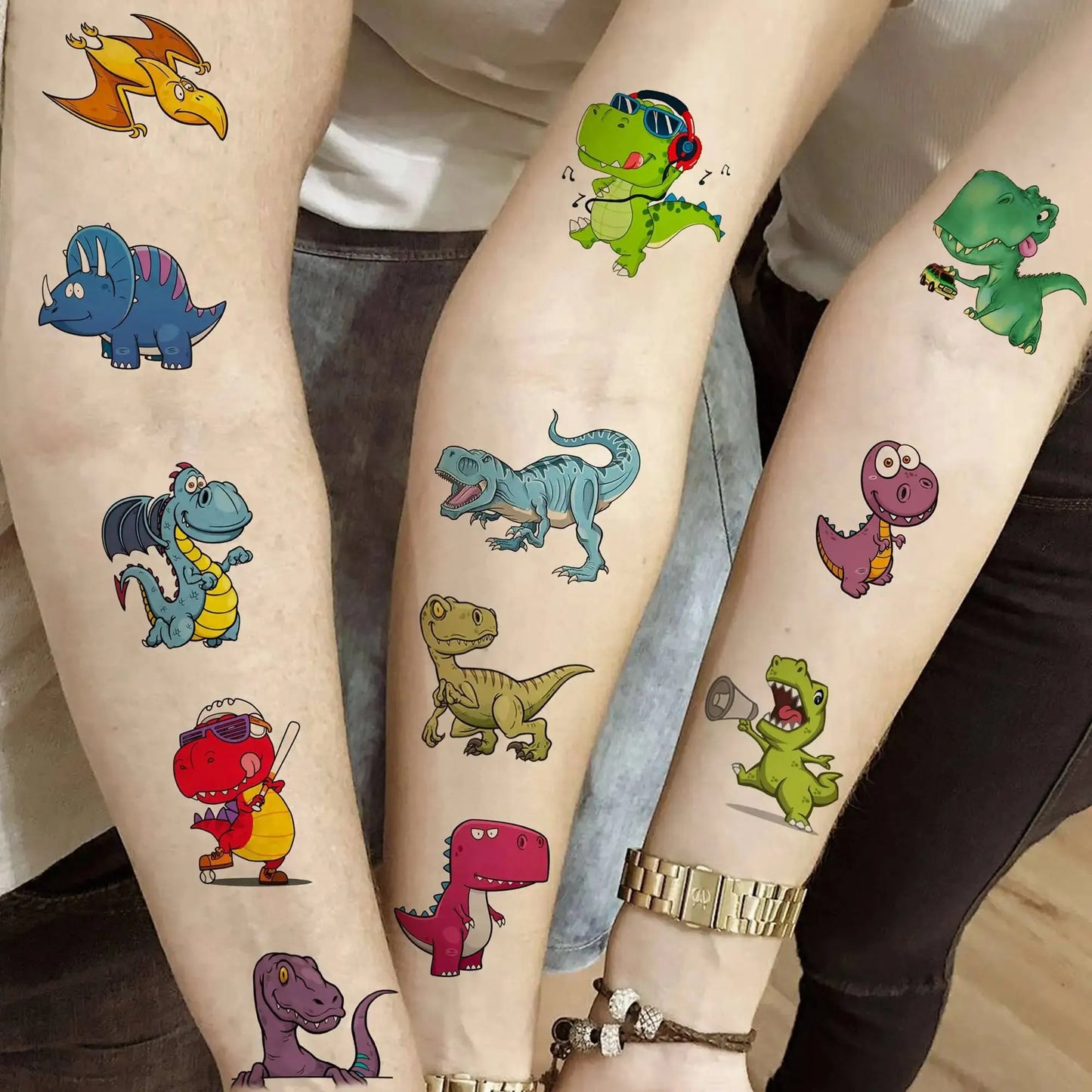 50 PCS 3D Dinosaur Temporary Tattoos For Boys Girls Kids Fake T-Rex Tattoo Sticker Small Dino Party Favor Sets Supplies Tatoos