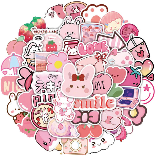 Cute Pink Cartoon Girl Stickers for Laptop, Phone, Luggage, Fridge, Bike, Guitar - 10/30/62pcs