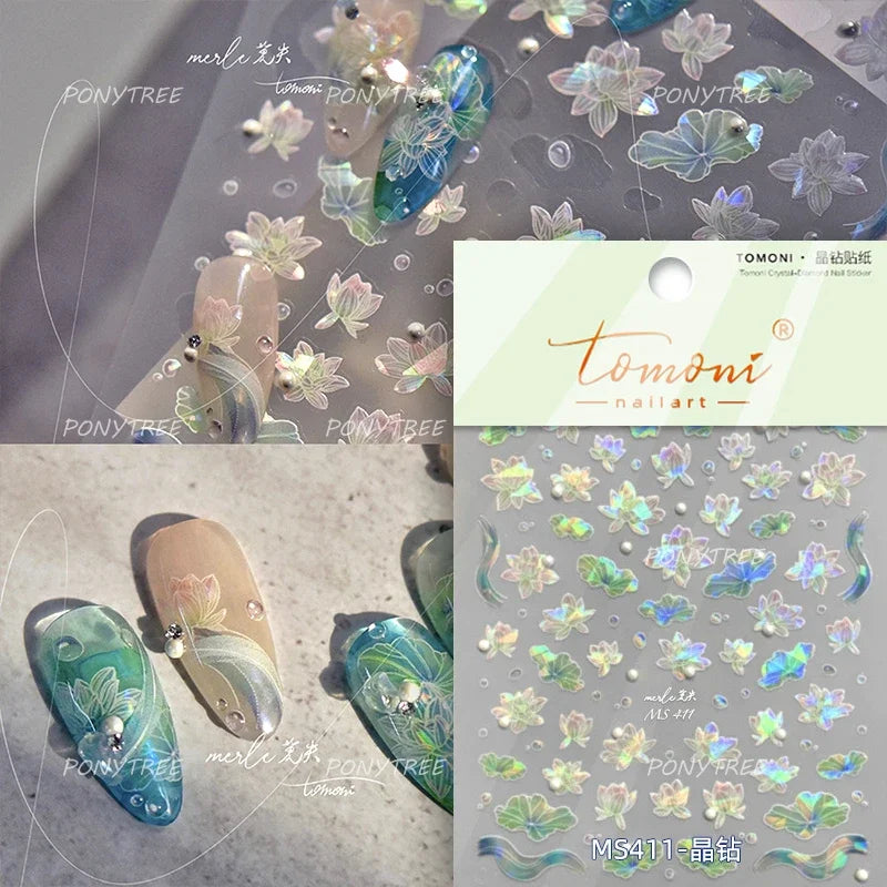 Blue Lotus Nail Art Stickers: Retro Bamboo Leaf Decals