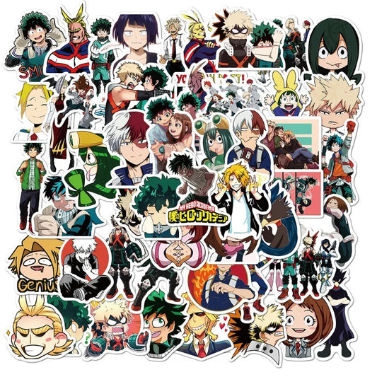 50pcs My Hero Academia Stickers for Luggage, Water Bottles, Phones, Laptops, Cars, Scooters, Fridges