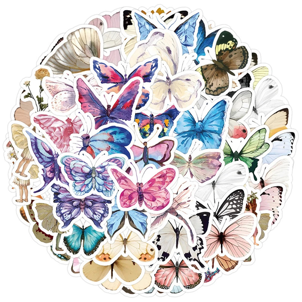 10/30/50PCS Cute Butterfly Stickers For Phone Laptop Notebook Skateboard Bike Guitar Stationery Cartoon Decal DIY Waterproof Toy