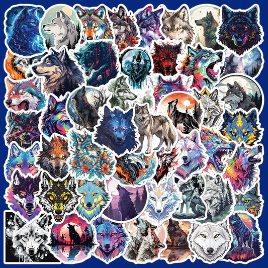 50pcs Cartoon Wolf Graffiti Stickers for Helmet, Wall, DIY Decoration