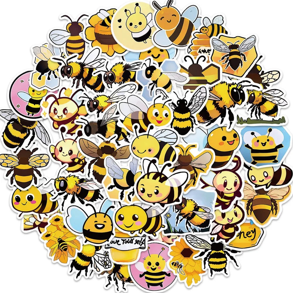 50PCS Cartoon Bee Honey Stickers DIY Laptop Guitar Luggage Fridge Waterproof Graffiti Sticker Decal Kids Classic Toys