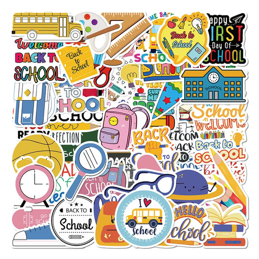 50pcs Cartoon Back-to-School Graffiti Stickers for Helmet, Wall, DIY Decoration