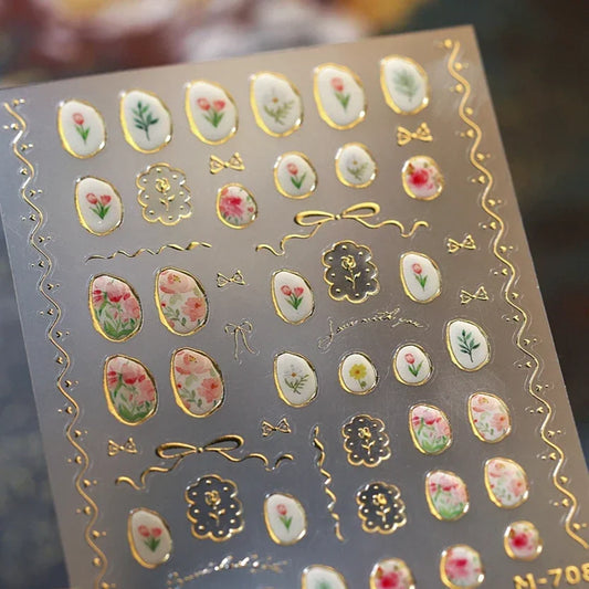 Golden Tulip Lace Nail Art Stickers Decals